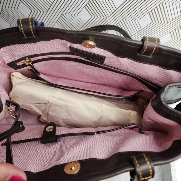 Dooney & Bourke Black Croco Embossed Leather Satchel Double Strap Tote Bag - Picture 8 of 11